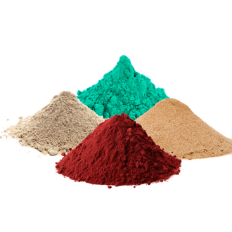 Pig feed additives positioned in mounds next to each other.
