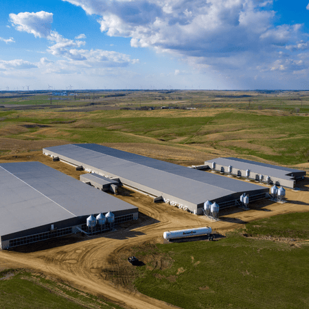 An aerial photo of a sow farm location.